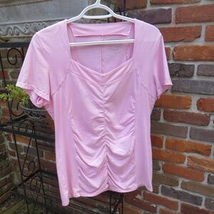 Neon Buddha pink short sleeve cotton blend knit top sz. M